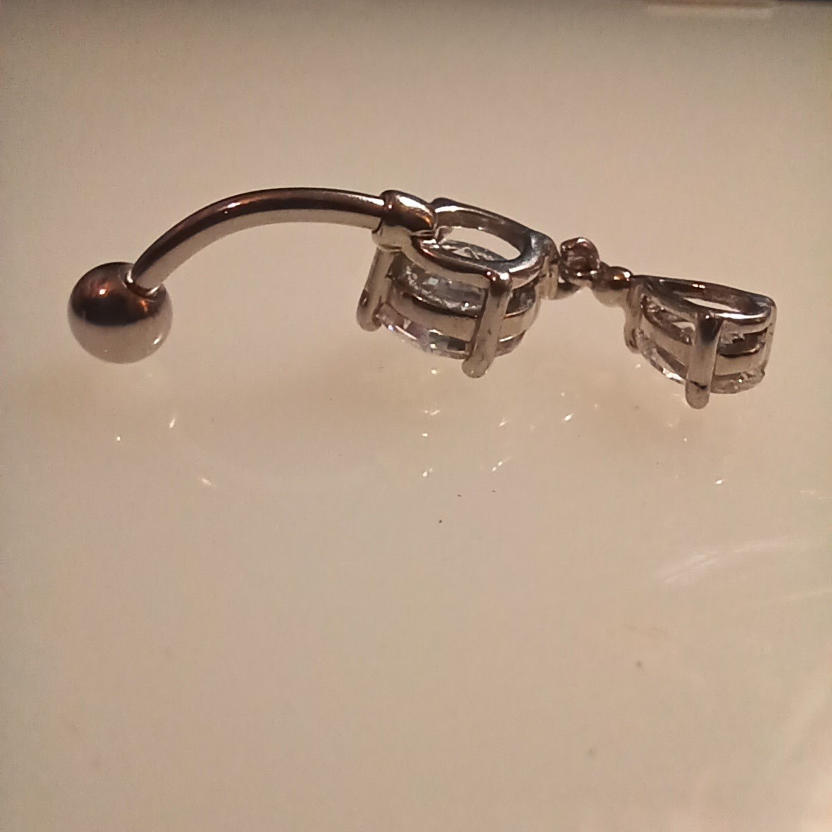 Double Gem Naval Ring Belly Button Ring Tear Drop… - image 9
