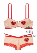 Victoria  s Secret DREAM ANGELS Unlined Bra 32D  Panty XS Bright Cherry Hearts