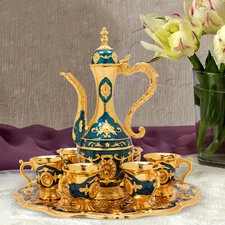 Tea Set Turkish Coffee Set W/Pot 6 Cups Wedding Vintage Birthday Teapots Set NEW