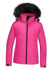 Women's Waterproof Ski Jacket Warm Puffer Jacket Thick Hooded Small Rose Red