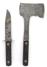 Vintage Hand Forged Steel Notched Hatchet Fixed Blade Hunting Knife Set Camping
