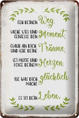 Blechschild 20x30cm gewölbt Geh deinen Weg Spruch Deko Geschenk Schild