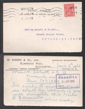 1920 KGV W Sisson & co. Controlled Establishment. 1d Gloucester Postcard