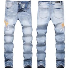 New AM  fashion simple hundred towers young slim elastic denim trousers