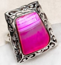 Natural Botswana Lace Agate 925 Solid Sterling Silver Ring Sz 6 B19-9