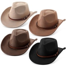 4 Pcs Classic Western Cowboy Hat for Woman Men Felt Wide Brim Cowgirl Hats Wo...