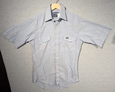 VTG WRANGLER Mens X-Long Tails Denim Shirt sz 14.5 Light Blue Western Pearl Snap