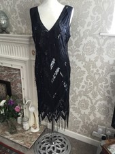 **GATSBY -LADY OF LONDON** LADIES FLAPPER BLACK DRESS SIZE 14 WITH SEQIUN & BEAD