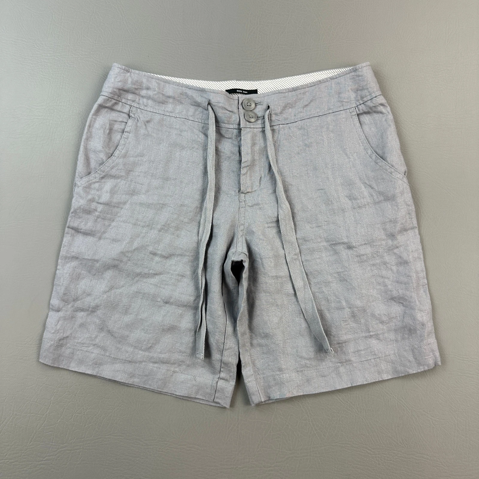 NY Jones New York Shorts Women's 4 Gray Linen Drawstring Casual