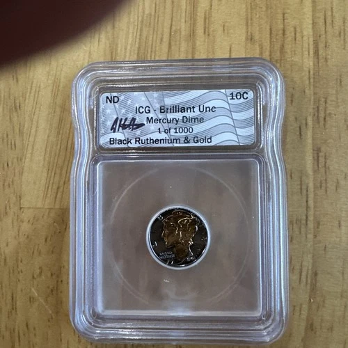 ICG Brilliant Uncirculated Mercury Dime Black Ruthenium And Gold 1 Of 1000
