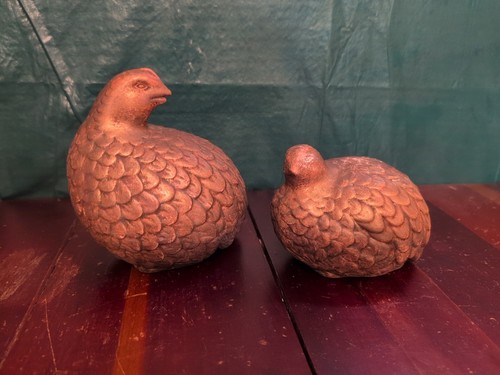 Vintage Pair of Ceramic Quail Figurines Birds Hand Painted Brown/Gold MCM Decor  - Picture 1 of 24