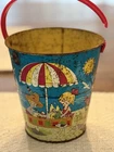 Vintage Tin Sand Pail With Beach Theme By Chein