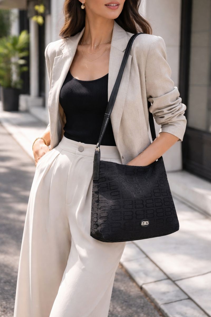 BALENCIAGA One Shoulder Bag BB Monogram Logo Nylon Canvas Black 5251h thumbnail 11