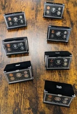 1992-1998 US Mint Issued Premier SILVER Proof Sets As Pictured. 7 Sets.