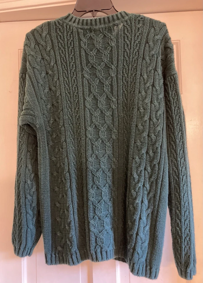 Vtg Mountain Express Men’s Green Heavy Cable Knit Pullover Sweater Sz L  ~1990s - Image 3 of 4