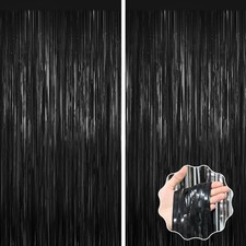 Black Foil Curtain Backdrop,2Pack Black Metallic Tinsel Foil Fringe Curtains ...