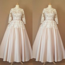 Blush Pink Wedding Dresses with Short Sleeves Tea Length A Line Bridal Gowns