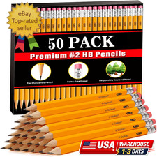 Wood-Cased 2 HB Pencils, 50 Pack Bulk Pre-Sharpened Yellow Pencils with Top Era