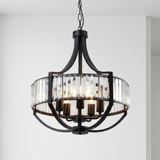 20'' Black Pendant 5 Light LED Crystal Chandelier Kitchen Living Room Fixture