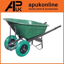 160L Tough Poly Wheelbarrow Green Twin Wheel Builder Rubble Construction Site