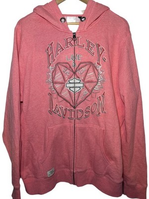 Harley Davidson pink grapic zip up size 2XL sweatshirt Love & Let Ride Hearts