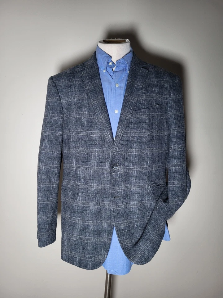 Blazer Abrigo Chaqueta 42S DELGADO Azul Negro Tartán Codo Lana Franela Tweed Abboud  Foto 2 de 4