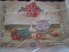 2 vintage DMC tapestry canvas. Strawberries and cream and Peaches and cream.