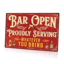 Bar Sign for Home, Drink Vintage Metal Tin Sign, Bar Open Proudly Bar Open-red
