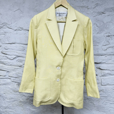Yves Saint Laurent Rive Gauche Linen Blazer Size Small XS Yellow Made in France