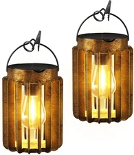 Solar Lanterns Outdoor Waterproof, Upto 12Hrs Outdoor Hanging Solar Lights 2Pack