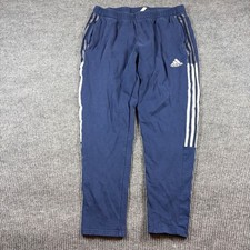 Adidas Joggers Men's L Blue Fleece Track Pants 3-Stripe Performance Training