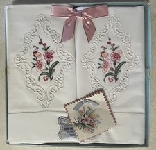 Vintage Heritage Standard Size Hand Embroidered 2 Pillow Cases-1955 Wedding Gift