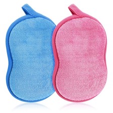 2Pcs Soft Bath Sponge, Cotton Shower Sponge 1 Count Pack of 2 , Blue,pink