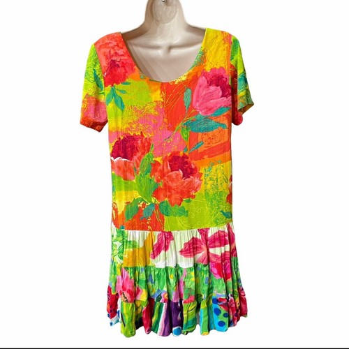 Jams World Rose Fusion Hawaiian Floral Hattie Dress Tiered Size S 100% Rayon - Picture 5 of 9