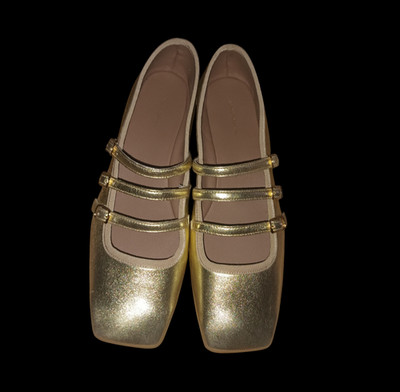 Mansur Gavriel Womens Gold Square Toe Mary Jane Flats Size 6 Pre-Owned