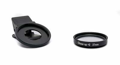 Makro Linse +2 Zoom Close Up Filter mit Clip in Schwarz