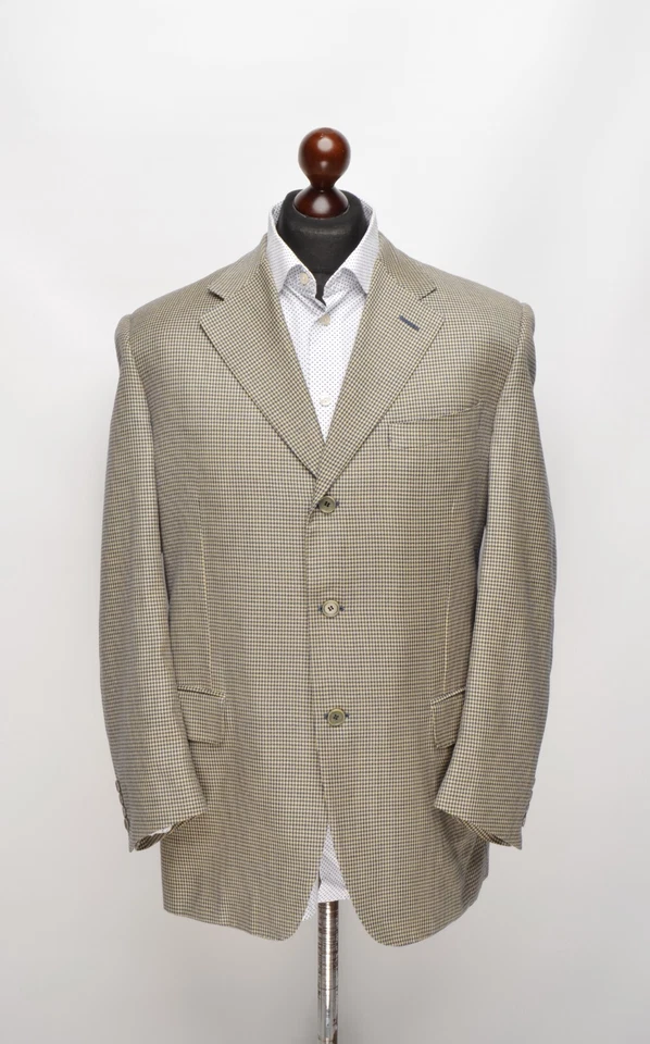 Men's CANALI Blue/Yellow Houndstooth Silk/Wool 3Btn Blazer EU 54C / UK,US 44S 4 Foto 2 de 4