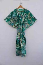 Women Cotton Green Summer Sleepwear Beach Cover Monkey Print Long Caftan Dress