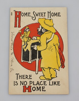 Vintage Postcard Home Sweet There Is No Place Like Home Monkey & Organ Grinder