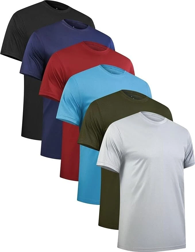 6 Pack Workout Shirts for Men Short Sleeve Athletic Quick Dry Crew Neck (Small)