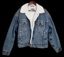 VTG 80s LEVIS Size Medium Made in USA Sherpa Lined Denim Trucker Jacket Mens