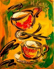 M. Kazav COFFEE CUPS Impressionism  Abstract  Fine Art Original Painting  Pw5RTH