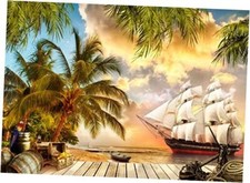 BELECO 7x5ft Fabric Beach Island Pirate Ship Backdrop Ocean 7x5FT A10031