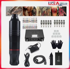 Complete Tattoo Kit Motor Pen Machine Inks Power Supply Needles Gloves