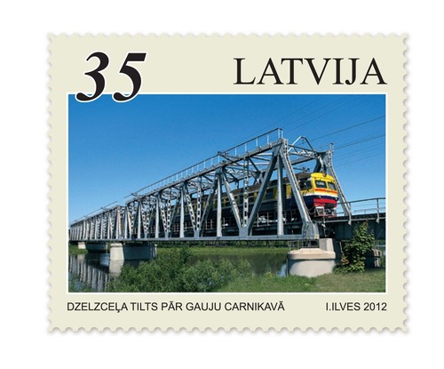 Timbre de LETTONIE 2012 - Ponts ferroviaires. Pont ferroviaire Carnikava.