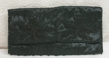 BON SOIR Black Satin Beaded Evening Clutch - Made in Japan with Italian Beads
