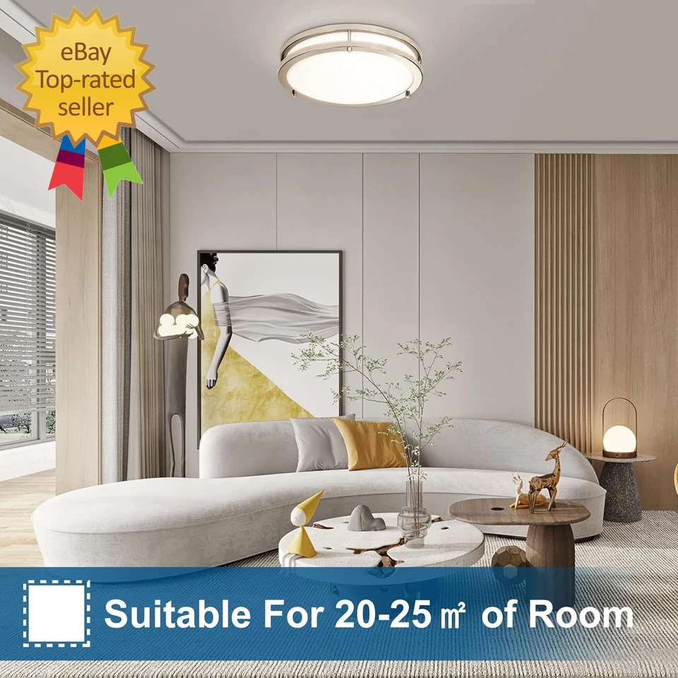 2-Pack 36W 13Inch LED Flush Mount Ceiling Light Fixture Dimmable Brushed Nickel, - Image 4 of 4