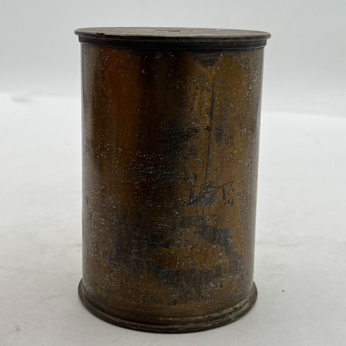 ANTIQUE BRASS TOBACCO CANISTER JAR WORLD WAR 2 TRENCH ART WW2 Folk Art Handmade - Picture 11 of 15