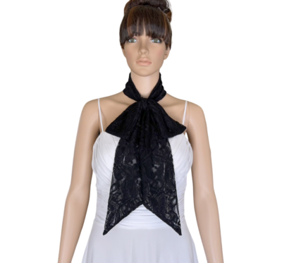 Black Bow Tie Neck Lace Handmade Small Long