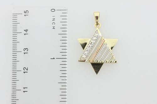 14K Tricolor Gold Diagonal Ripple Pattern Jewish Star Of David Charm Pendant - Picture 8 of 8